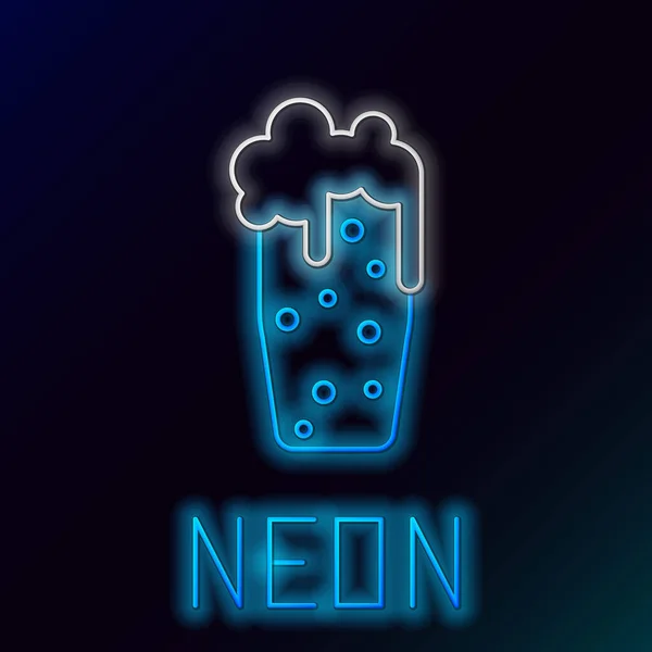 Linea Neon Incandescente Icona Vetro Birra Isolata Sfondo Nero Concetto — Vettoriale Stock