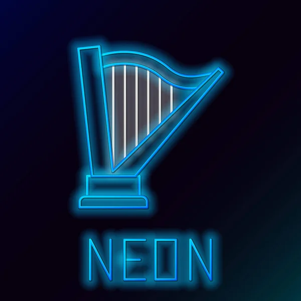 Leuchtendes Neon Line Harp Symbol Isoliert Auf Schwarzem Hintergrund Klassisches — Stockvektor