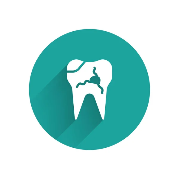 White Broken Tooth Icon Isolated Long Shadow Dental Problem Icon — Stock Vector
