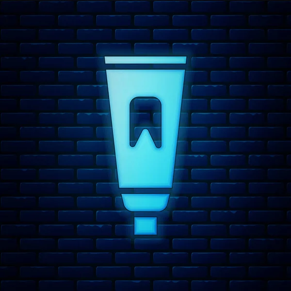 Leuchtende Neon Tube Der Zahnpasta Symbol Isoliert Auf Backsteinwand Hintergrund — Stockvektor