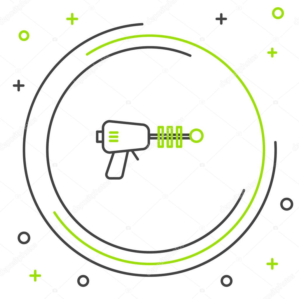 Line Ray gun icon isolated on white background. Laser weapon. Space blaster. Colorful outline concept. Vector