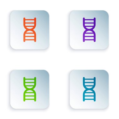 Beyaz arkaplanda izole edilmiş renkli DNA sembolü. Kare düğmelere renkli simgeleri yerleştir. Vektör