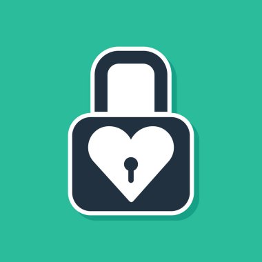 Mavi kilit ve kalp ikonu yeşil arka planda izole edildi. Kilitli Kalp. Aşk sembolü ve anahtar deliği işareti. Sevgililer Günü sembolü. Vektör