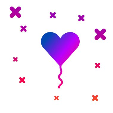 Kalp şeklinde renkli balon, beyaz arkaplanda izole edilmiş kurdele ikonu. Sevgililer Günü. Kademeli rastgele dinamik şekiller. Vektör