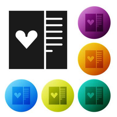 Beyaz arkaplanda kalp ikonu olan siyah kartpostal. Mesaj aşkım. Aşk ve romantizm mektubu. Simgeleri renk daire düğmelerine ayarla. Vektör