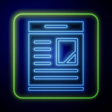 Mavi arka planda izole edilmiş ölüm ilanlarını gösteren parlak neon gazetesi ilanı. Vektör