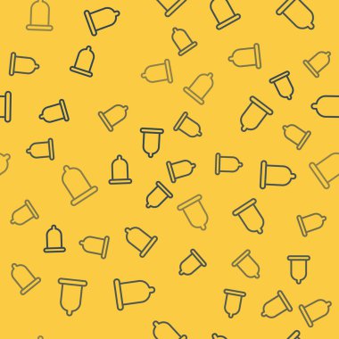 Mavi çizgi prezervatif güvenli seks ikonu sarı arka planda izole edilmiş kusursuz desen. Güvenli aşk sembolü. Erkekler için doğum kontrol yöntemi. Vektör İllüstrasyonu