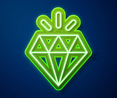 Parlayan neon çizgisi simgesi mavi arkaplanda izole edildi. Mücevher sembolü. Mücevher taşı. Vektör