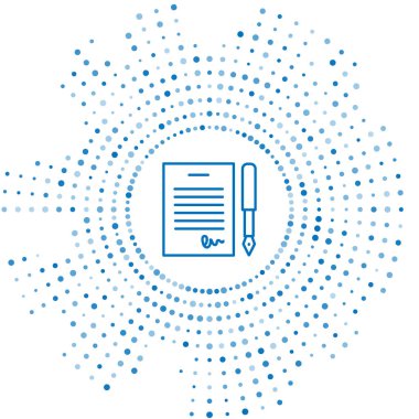 Mavi çizgili evlilik sözleşmesi ikonu beyaz arka planda izole edilmiş. Düğün sertifikası. Soyut çember rastgele noktalar. Vektör