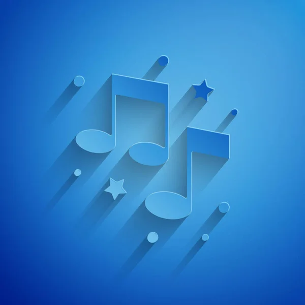 Papier Découpé Note Musique Icône Ton Isolé Sur Fond Bleu — Image vectorielle