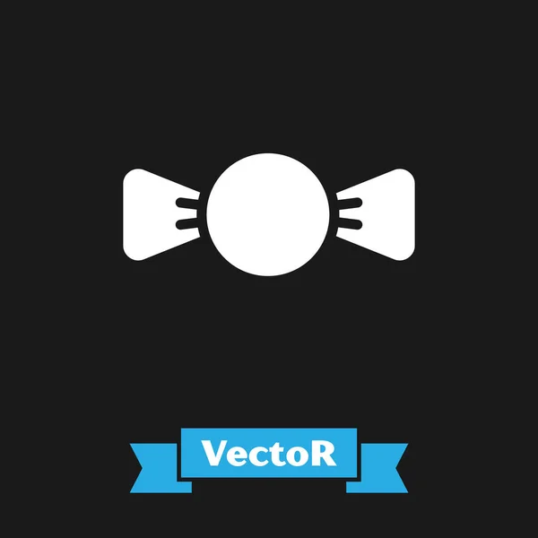 White Bow Tie Icon Isolated Black Background Vector — Stock Vector