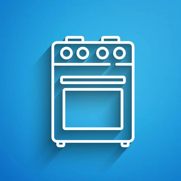 White Line Oven Icon Isolated Blue Background Stove Gas Oven — Stock Vector