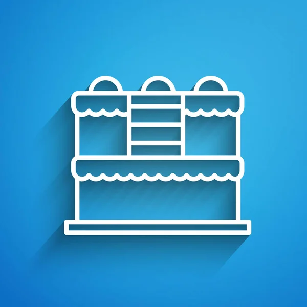 Witte Lijn Cake Pictogram Geïsoleerd Blauwe Achtergrond Gefeliciteerd Met Verjaardag — Stockvector