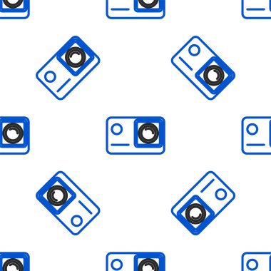 Çizgi Eylemi ekstrem kamera simgesi beyaz arkaplanda izole edilmiş kusursuz desen. Ekstrem sporları çekmek için video kamera ekipmanı. Renkli taslak konsepti. Vektör