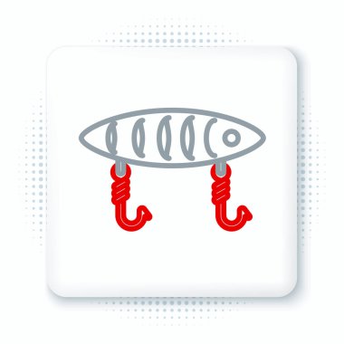 Beyaz arkaplanda olta yemi simgesi izole edildi. Balık oltası. Renkli taslak konsepti. Vektör