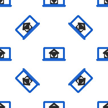 Beyaz arkaplanda kablosuz izole edilmiş kablosuz şablona sahip akıllı eve sahip bir dizüstü bilgisayar. Uzaktan kumanda. Renkli taslak konsepti. Vektör