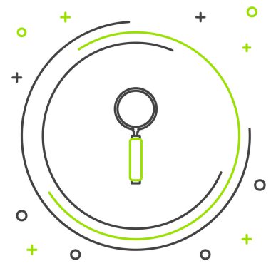 Beyaz arkaplanda izole edilmiş çizgi büyüteç simgesi. Arama, odaklanma, yakınlaştırma, iş sembolü. Renkli taslak konsepti. Vektör