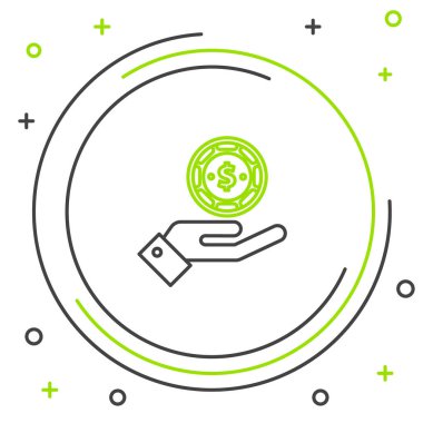 Çizgi El kumarhane fişleri simgesini beyaz arka planda tutuyor. Kumarhane kumarı. Renkli taslak konsepti. Vektör