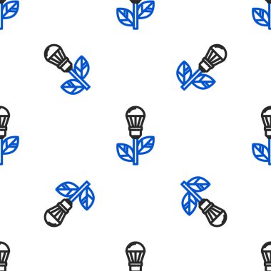 Yaprak simgesine sahip çizgi lambası beyaz arkaplanda izole edilmiş pürüzsüz desen. Çevre enerjisi kavramı. Alternatif enerji kavramı. Renkli taslak konsepti. Vektör