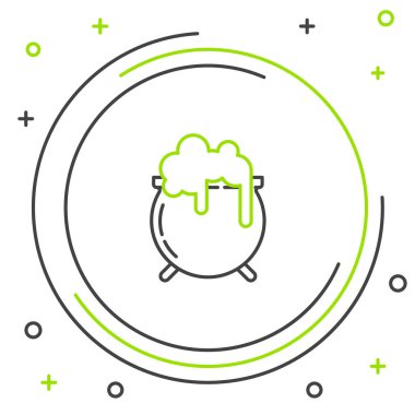 Çizgi cadısı kazan simgesi beyaz arkaplanda izole edildi. Aziz Patrick gününüz kutlu olsun. Renkli taslak konsepti. Vektör