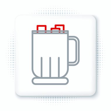 Beyaz arka planda izole edilmiş krema ikonlu sıcak çikolata bardağı. Mutlu Noeller ve mutlu yıllar. Renkli taslak konsepti. Vektör