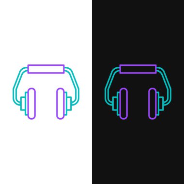 Hat Kulaklığı simgesi beyaz ve siyah arkaplanda izole edildi. Kulaklıklar. Müzik, hizmet, iletişim ve operatör konsepti. Renkli taslak konsepti. Vektör