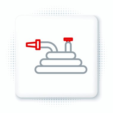 Hat Bahçesi hortumu ya da yangın hortumu ikonu beyaz arka planda izole edildi. Sprey tabanca ikonu. Su ekipmanları. Renkli taslak konsepti. Vektör