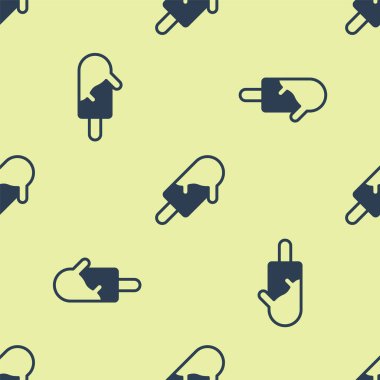 Mavi dondurma ikonu sarı arka planda izole edilmiş kusursuz desen. Güzel sembol. Vektör