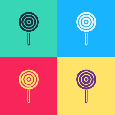 Pop Art Lolipop simgesi renk arkaplanında izole edildi. Şeker işareti. Yemek, lezzetli bir sembol. Vektör