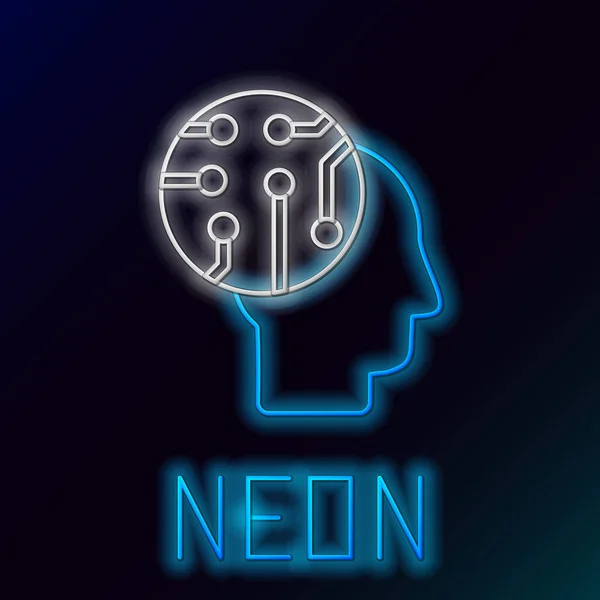 Zářící Neonová Čára Lidský Mozek Jako Ikona Desky Digitálních Obvodů — Stockový vektor