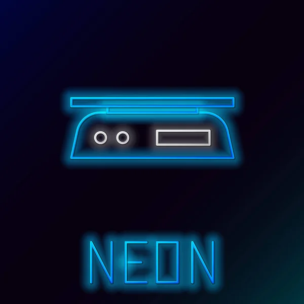 Glödande Neon Line Elektroniska Skalor Ikon Isolerad Svart Bakgrund Utrustning — Stock vektor