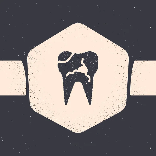Grunge Gebrochenen Zahn Symbol Isoliert Auf Grauem Hintergrund Zahnproblem Symbol — Stockvektor