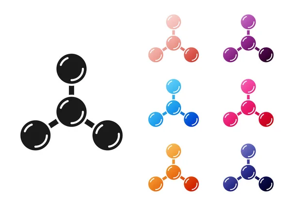 白色背景上孤立的黑色分子图标 化学分子的结构 科学教师创新教育海报 设置彩色图标 — 图库矢量图片
