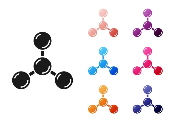 Fekete Molekula Ikon Elszigetelt Fehér Háttérrel Molekulák Szerkezete Kémiában Tudományos — Stock Vector