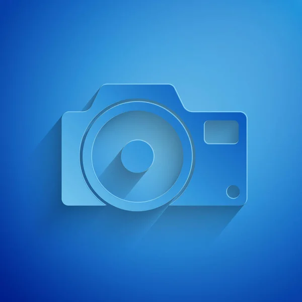 Paper Cut Photo Camera Icon Isolated Blue Background Foto Camera — Stock Vector