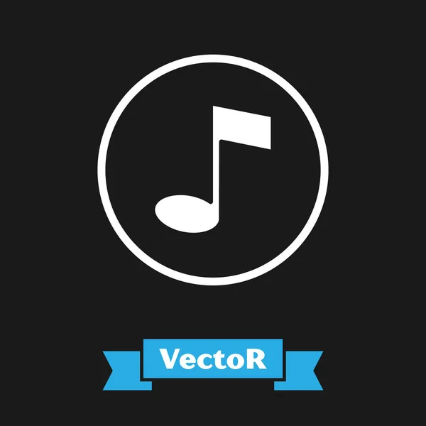 Weiße Musiknotiz Tonsymbol Isoliert Auf Schwarzem Hintergrund Vektor — Stockvektor