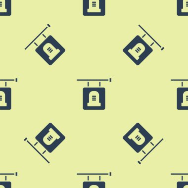 Mavi İşaret Tablosu mezar taşı simgesi sarı arkaplandaki pürüzsüz deseni izole etti. Vektör