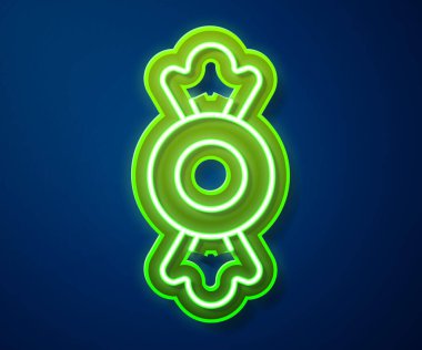 Parlayan neon hattı Candy simgesi mavi arkaplanda izole edildi. Vektör
