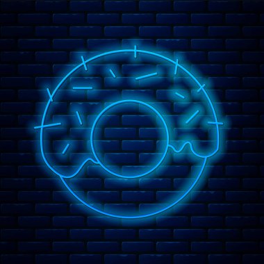 Parlak neon çizgili donut. Duvarın arkasında izole edilmiş tatlı jöleli ikon. Vektör
