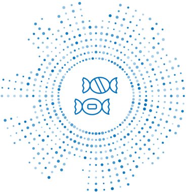 Mavi çizgi Candy simgesi beyaz arkaplanda izole edildi. Soyut çember rastgele noktalar. Vektör