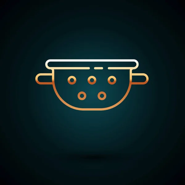 Goldene Linie Küchensieb Symbol Isoliert Auf Dunkelblauem Hintergrund Kochutensilien Besteckschild — Stockvektor