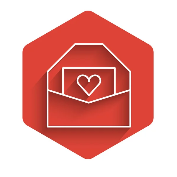 Envelope Linha Branca Com Ícone Coração Valentine Isolado Com Sombra — Vetor de Stock