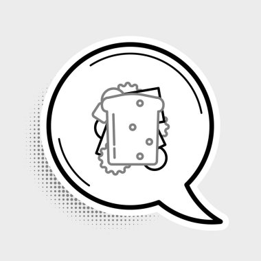 Çizgili Sandviç simgesi gri arkaplanda izole edildi. Hamburger ikonu. Burger besin sembolü. Çizburger tabelası. Sokak fast food menüsü. Renkli taslak konsepti. Vektör.