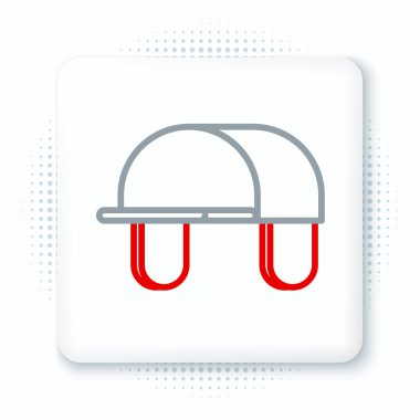 Çizgi Avcısı şapka simgesi beyaz arkaplanda izole edildi. Ekose kış şapkası. Renkli taslak konsepti. Vektör.