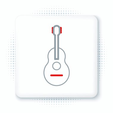 Gitar simgesi beyaz arkaplanda izole edildi. Akustik gitar. Telli müzik aleti. Renkli taslak konsepti. Vektör.