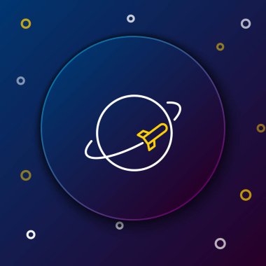 Çizgi Gezegeni simgesi mavi arkaplanda izole edildi. Renkli taslak konsepti. Vektör.