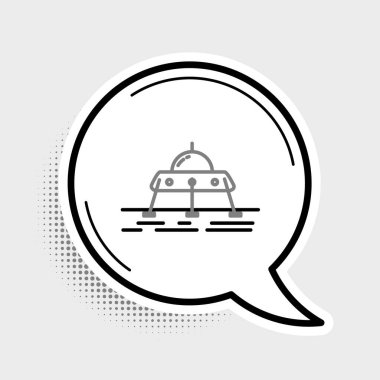 Mars çizgi gezgini simgesi gri arkaplanda izole edildi. Uzay aracı. Ay yürüyüşü işareti. Gezegen yüzeyini incelemek için bir cihaz. Renkli taslak konsepti. Vektör.