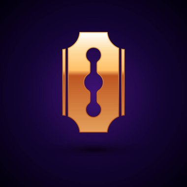 Altın Blade jilet simgesi koyu mavi arka plan üzerinde izole. Vektör İllüstrasyonu.