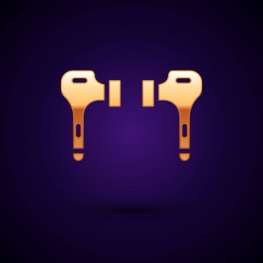 Altın Hava Kulaklığı simgesi siyah arkaplanda izole edildi. Kulaklıklar için kablosuz cihaz. Elektronik cihazlar. Vektör İllüstrasyonu.