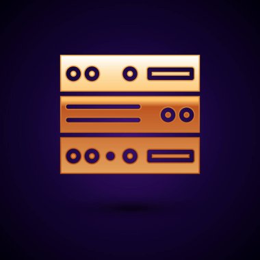 Gold Server, Data, Web sunucu simgesi siyah arkaplanda izole edildi. Vektör İllüstrasyonu.